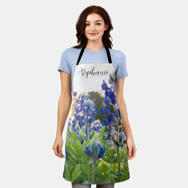 Bluebonnets Texas Flowers Blue Floral Lupine Apron (Worn)