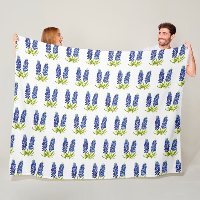 Bluebonnets Texas Flowers Wildflower Watercolor Fleece Blanket (In Situ)