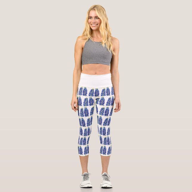 Bluebonnets Texas Flowers Wildflowers Watercolor Capri Leggings (Front)