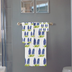 Bluebonnets Texas State Blue Flowers Watercolor Ba Bath Towel Set