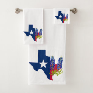 Bluebonnets Texas State Blue Flowers Watercolor Bath Towel Set