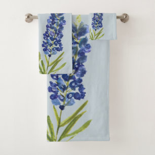 Bluebonnets Texas State Blue Flowers Watercolor Bath Towel Set