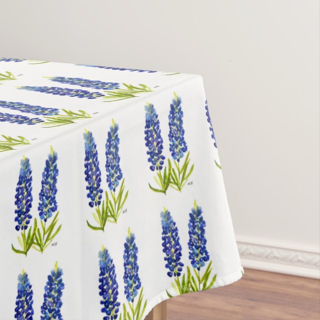 Bluebonnets Texas State Floral Lupine Watercolor Tablecloth (In Situ)