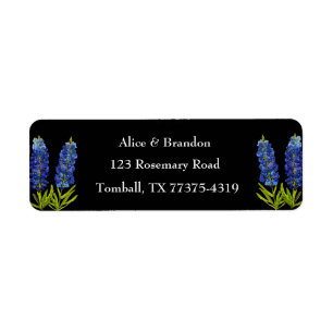 Bluebonnets Texas State Flowers Lupine Black Navy Return Address Label