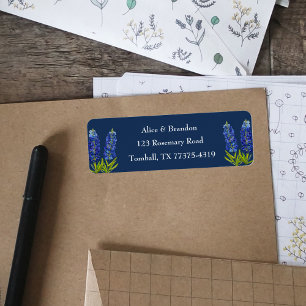 Bluebonnets Texas State Flowers Lupine Navy Blue L Return Address Label