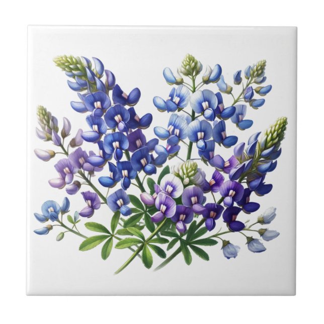 Bluebonnets Texas State Flowers Lupine Watercolor  Ceramic Tile (Front)