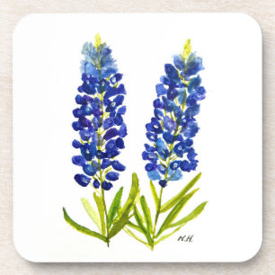 Bluebonnets Texas State Flowers Lupine Watercolor Coaster
