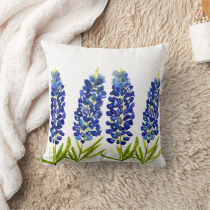 Bluebonnets Texas State Flowers Lupine Watercolor Cushion
