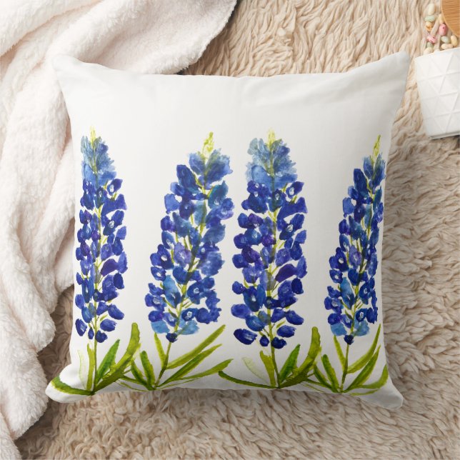 Bluebonnets Texas State Flowers Lupine Watercolor  Cushion (Blanket)