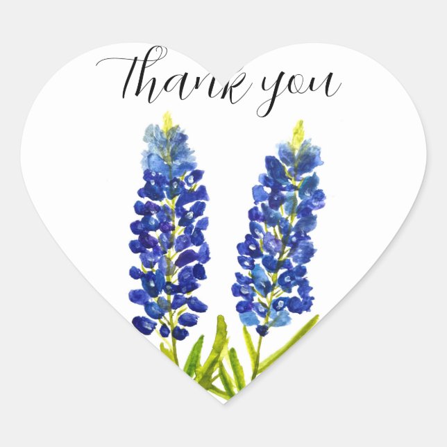 Bluebonnets Texas State Flowers Lupine Watercolor Heart Sticker (Front)