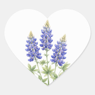 Bluebonnets Texas State Flowers Lupine Watercolor Heart Sticker