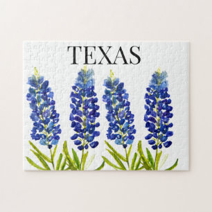 Bluebonnets Texas State Flowers Lupine Watercolor Jigsaw Puzzle
