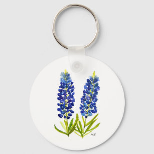 Bluebonnets Texas State Flowers Lupine Watercolor  Key Ring