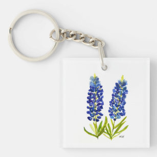Bluebonnets Texas State Flowers Lupine Watercolor  Key Ring