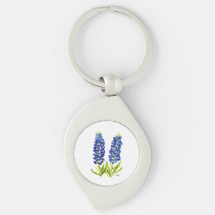 Bluebonnets Texas State Flowers Lupine Watercolor Key Ring