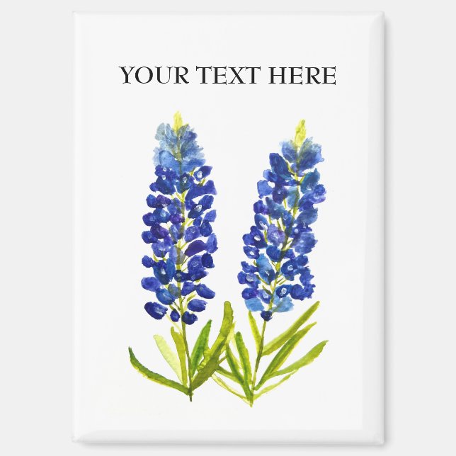 Bluebonnets Texas State Flowers Lupine Watercolor Magnet (Front)