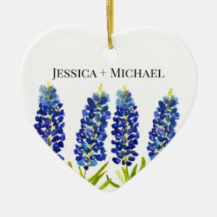 Bluebonnets Texas State Flowers Watercolor Wedding Ceramic Ornament