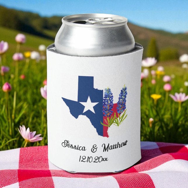 Bluebonnets Texas Texan floral nature Weddings Can Cooler (Creator Uploaded)