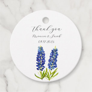 Bluebonnets Texas Watercolor Blue Floral Wedding Favour Tags