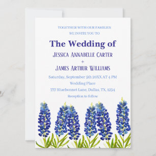 Bluebonnets Texas Watercolor Floral Wedding Invitation