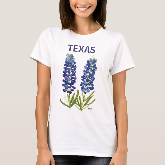 Bluebonnets Texas Wildflowers Lupine Watercolor T-Shirt (Front)