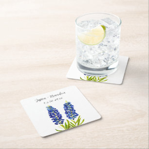 Bluebonnets Watercolor Blue Flower Floral Wedding Square Paper Coaster