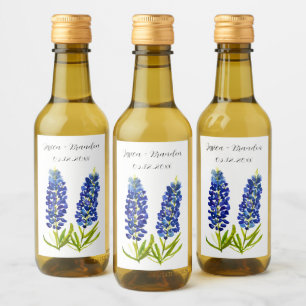 Bluebonnets Watercolor Blue Flower Floral Wedding Wine Label