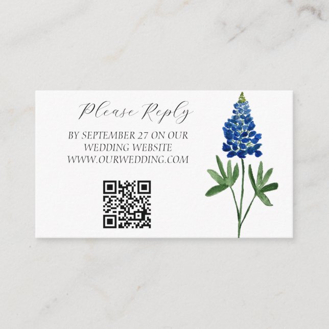 Bluebonnets Watercolor Flowers Floral Wedding  Enclosure Card (Front)