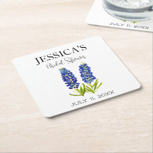 Bluebonnets Wildflower Blue Flowers Bridal Shower Square Paper Coaster