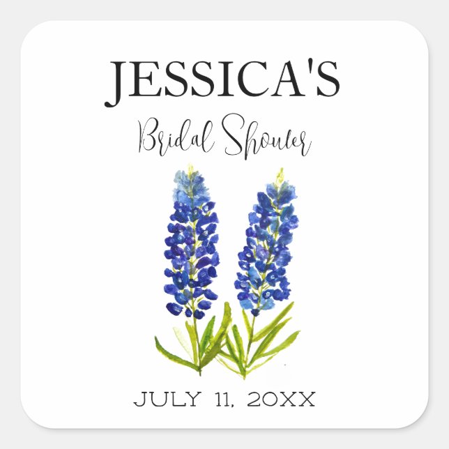 Bluebonnets Wildflower Blue Flowers Bridal Shower Square Sticker (Front)