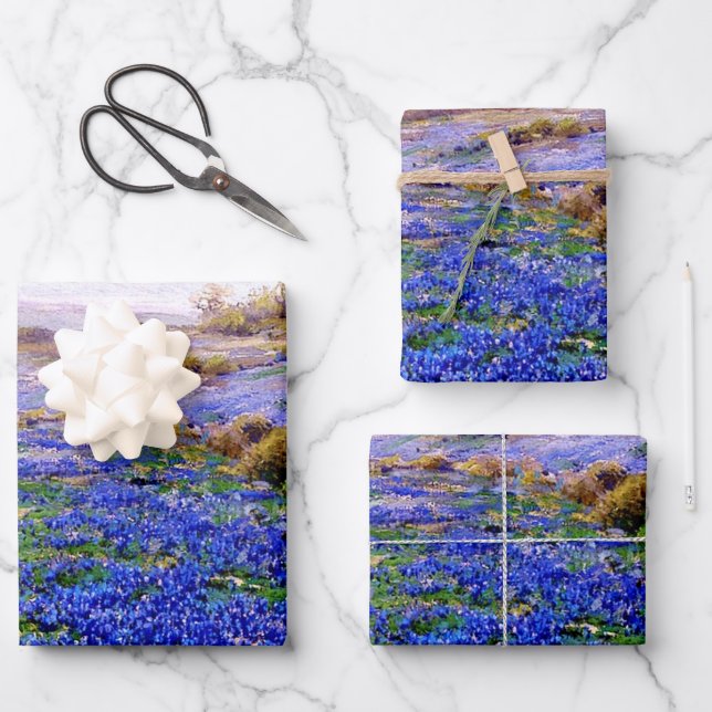 Bluebonnets Wrapping Paper Flat Sheet Set of 3 (Front)