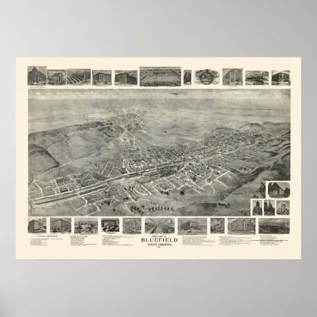 Bluefield, WV Panoramic Map - 1911 Poster (Front)