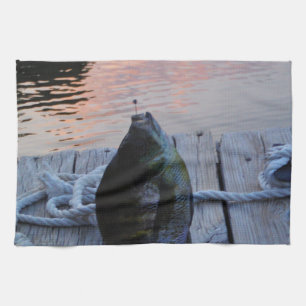 Bluegill at sunset Lake Arrowhead Tea Towel