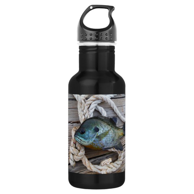 Bluegill fish on dock and rope 532 ml water bottle (Front)