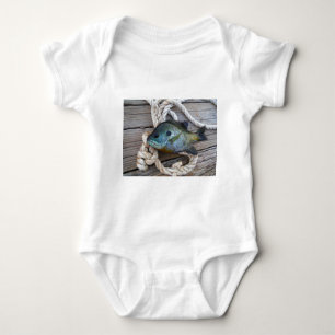 Bluegill fish on dock and rope baby bodysuit