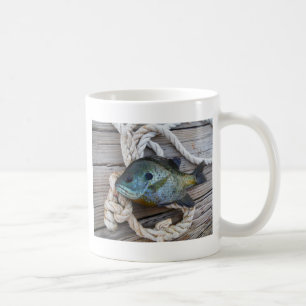 Bluegill fish on dock and rope coffee mug