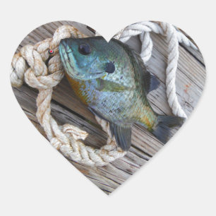 Bluegill fish on dock and rope heart sticker