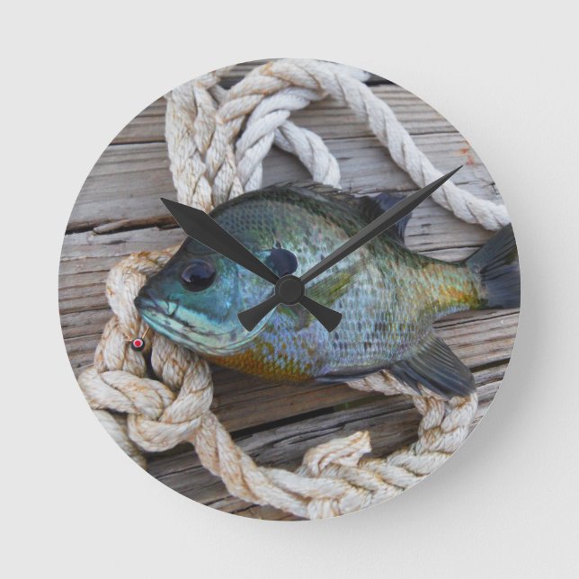 Bluegill fish on dock and rope round clock (Front)