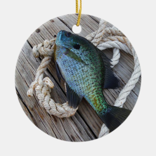 bluegill on dock ceramic ornament (Front)