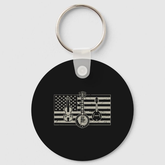 Bluegr Usa Flag Guitar Banjo Mandolin  Key Ring (Front)
