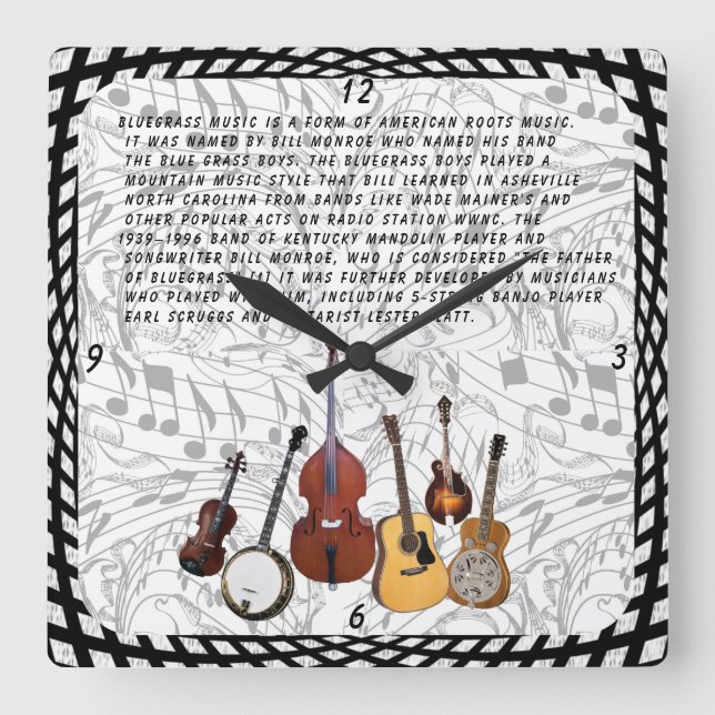 BLUEGRASS BAND SQUARE WALL CLOCK (Front)