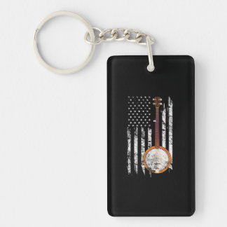 Bluegrass Banjo American US Flag Key Ring