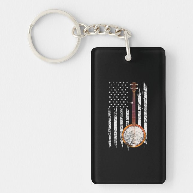 Bluegrass Banjo American US Flag Key Ring (Front)
