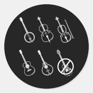 Bluegrass Music Vintage Banjo Mandolin Fiddle Classic Round Sticker