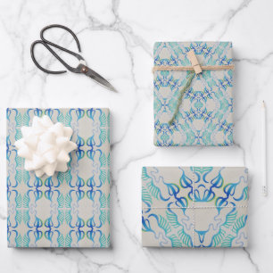 Bluegreen Wrapping Paper Flat Sheet Set of 3