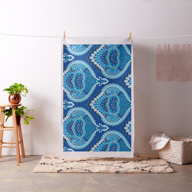 Blueish - Feathered Paisley Fabric (In Situ)