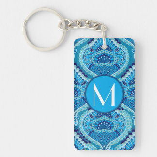 Blueish - Feathered Paisley Key Ring