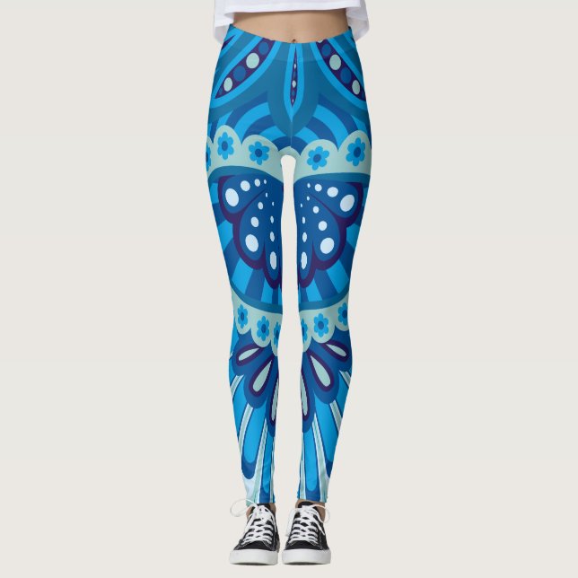 Blueish - Feathered Paisley Leggings (Front)