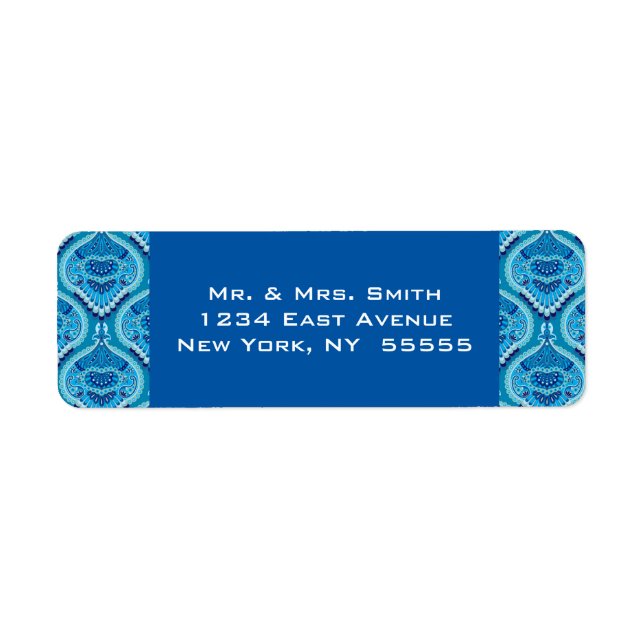 Blueish - Feathered Paisley Return Address Label (Front)