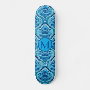 Blueish - Feathered Paisley Skateboard